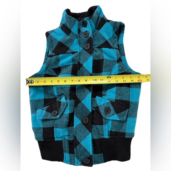 Paris Blues Women’s S Vest Blue Black Plaid Sleeveless Button Zip Puffer Jacket - Picture 6 of 8